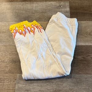 Subdued white with flame sweatpants, medium